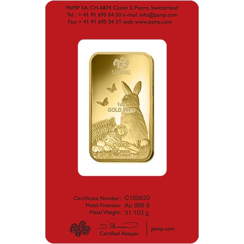 1 oz PAMP Suisse Lunar Rabbit Gold Bar (New w/ Assay) - Image 2