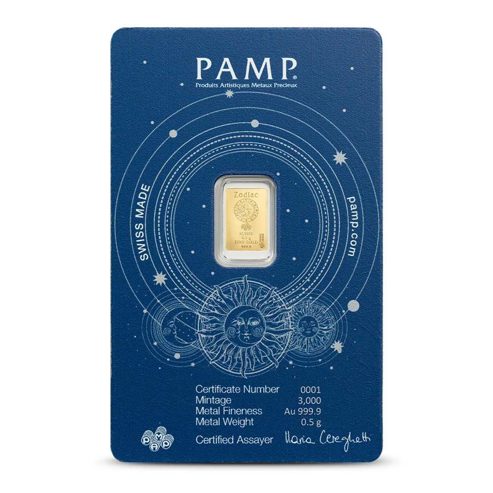 1/2 Gram PAMP Suisse Zodiac Aries Gold Bar (New w/ Assay) - Image 2