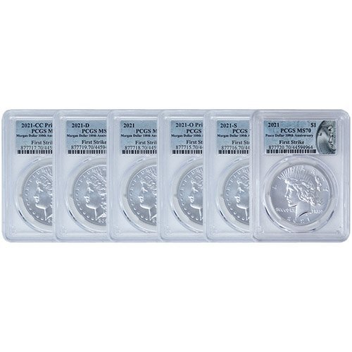 Morgan and Peace Silver Dollar 6-Coi