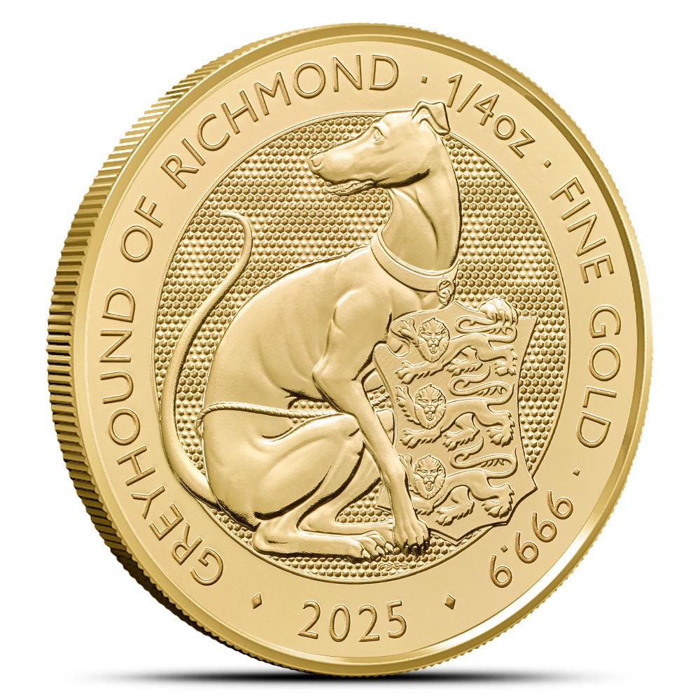 2025 1/4 oz British Gold Tudor Beasts Greyhound of Richmond Tube (25 Coins, BU) - Image 2