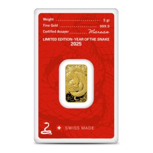 2025 5 Gram Argor Heraeus Lunar Snake Gold Bar (New w/ Assay)