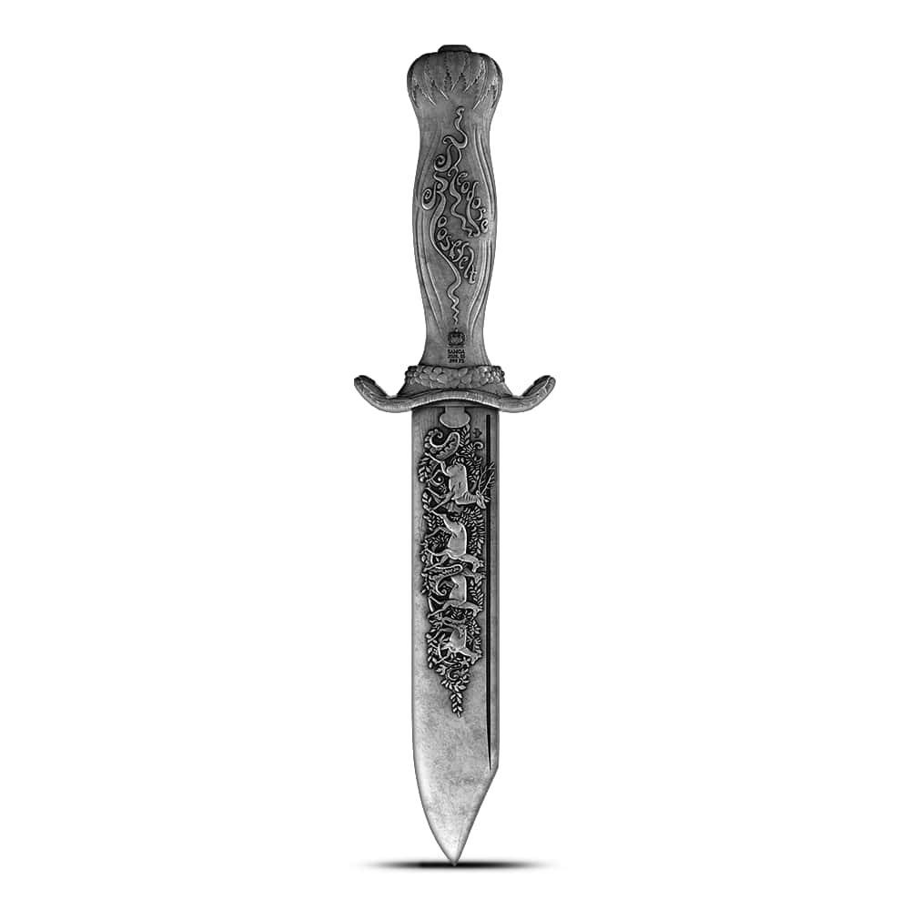 2026 2 oz Antique Samoa Silver Theodore Roosevelt's Bowie Knife Coin (High Relief, Box + CoA) - Image 2
