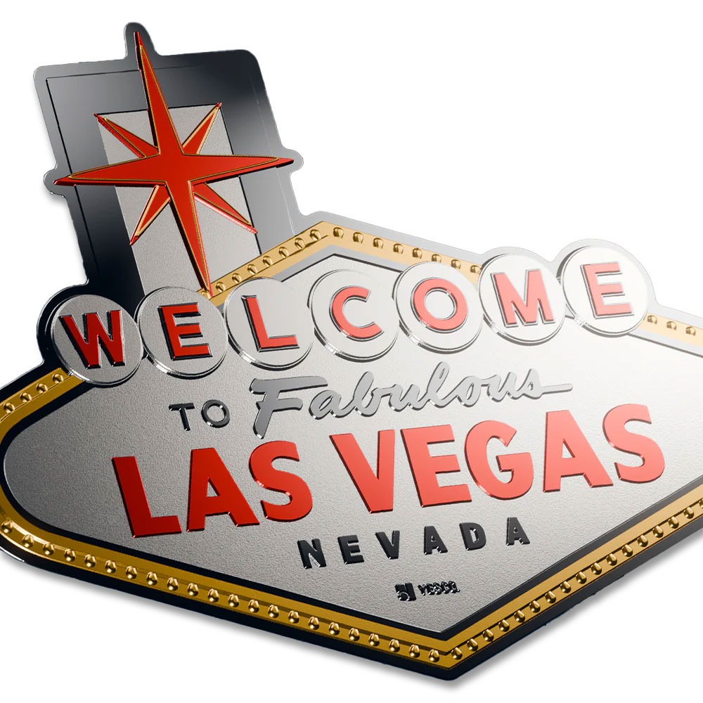 2026 2 oz Proof Colorized Niue Silver Welcome to the Fabulous Las Vegas Shaped Coin (Box + CoA, Gilded) - Image 2