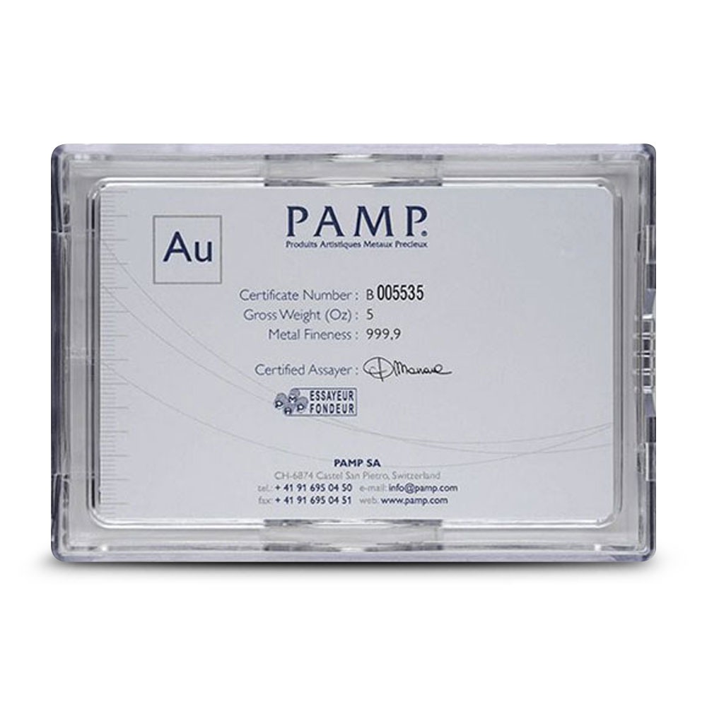 5 oz PAMP Suisse Fortuna Veriscan Gold Bar (New w/ Assay) - Image 4