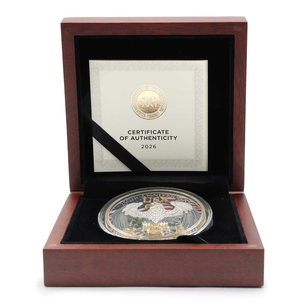 2026 2 oz Antique Niue Silver USA 250th Anniversary Coin (Box + CoA, Gilded) - Image 3