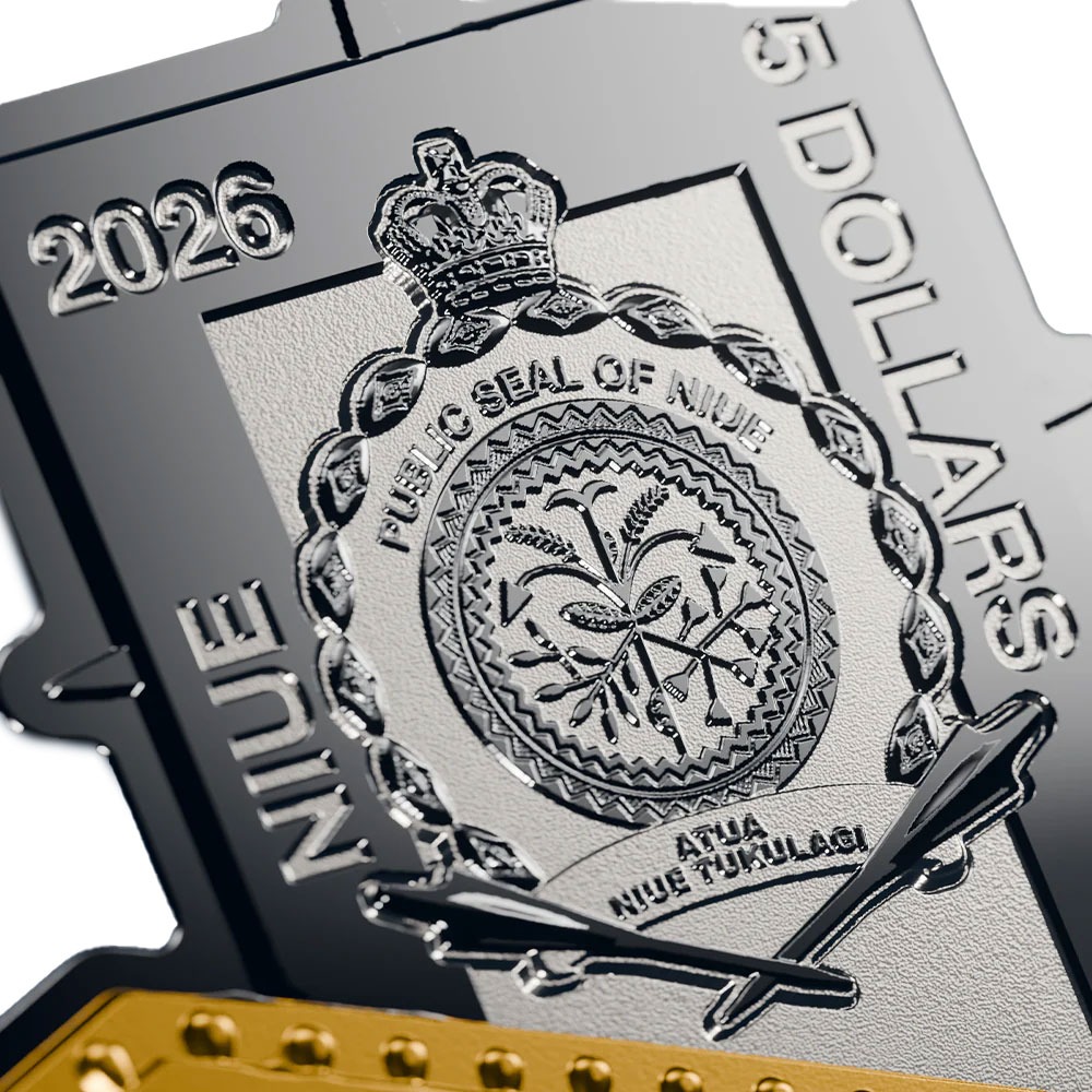 2026 2 oz Proof Colorized Niue Silver Welcome to the Fabulous Las Vegas Shaped Coin (Box + CoA, Gilded) - Image 6
