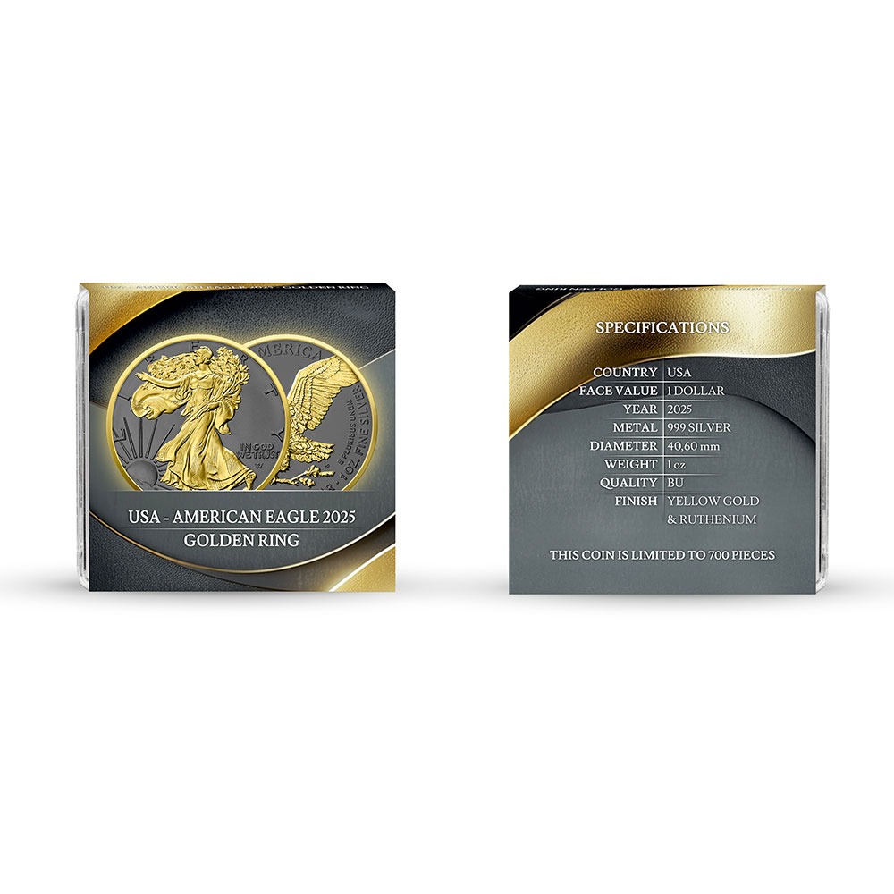 2025 1 oz Colorized American Silver Eagle Golden Ring Coin (Ruthenium, Gilded, In Capsule) - Image 3