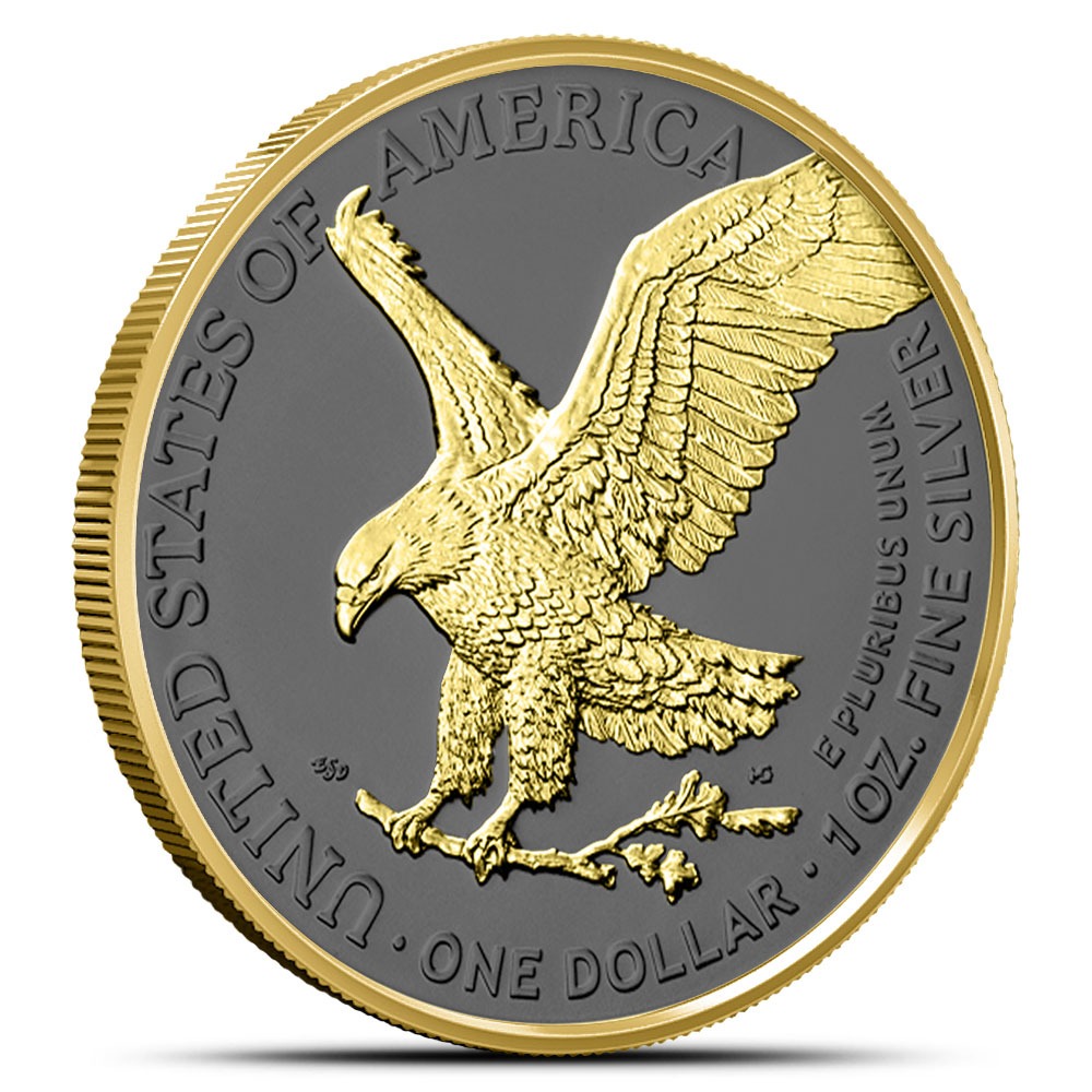 2025 1 oz Colorized American Silver Eagle Golden Ring Coin (Ruthenium, Gilded, In Capsule) - Image 2